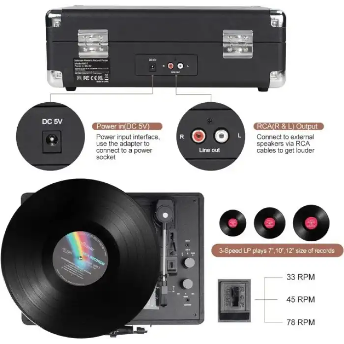 DIGITNOW Vinil Plak Çalar Kablosuz Pikap