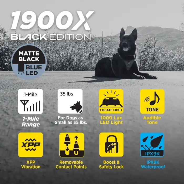 Dogtra 1900X Black - 1 Mil Uzaktan Eğitim E-Collar 20+ Kg Köpekler
