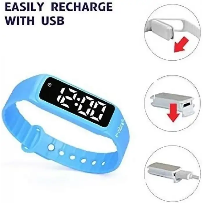 E-Vibra 8 Alarm Titreşimli Hatırlatma Saati, Çocuklar İçin Suya Dayanıklı - Mavi