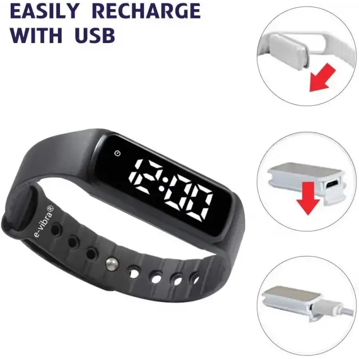 E-Vibra Tuvalet Eğitimi Saati - Sessiz Titreşimli Alarm - (Siyah - Büyük)