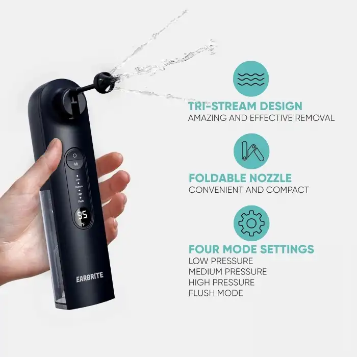 EarBrite Su Gücüyle Çalışan Kulak Temizleyici - İç Kulak Temizleme - Siyah