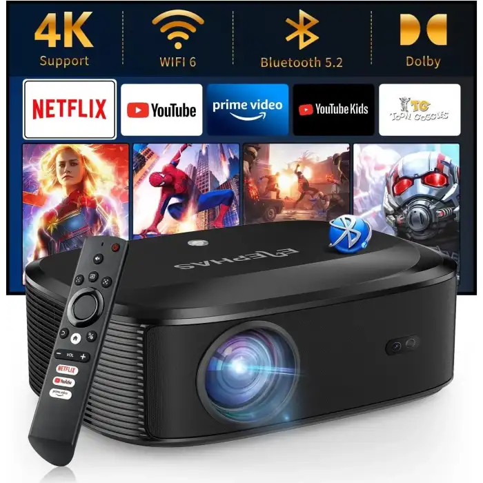 Elephas Wifi ve Bluetooth özellikli 4K Projektör - Açık Hava Film Projektörü
