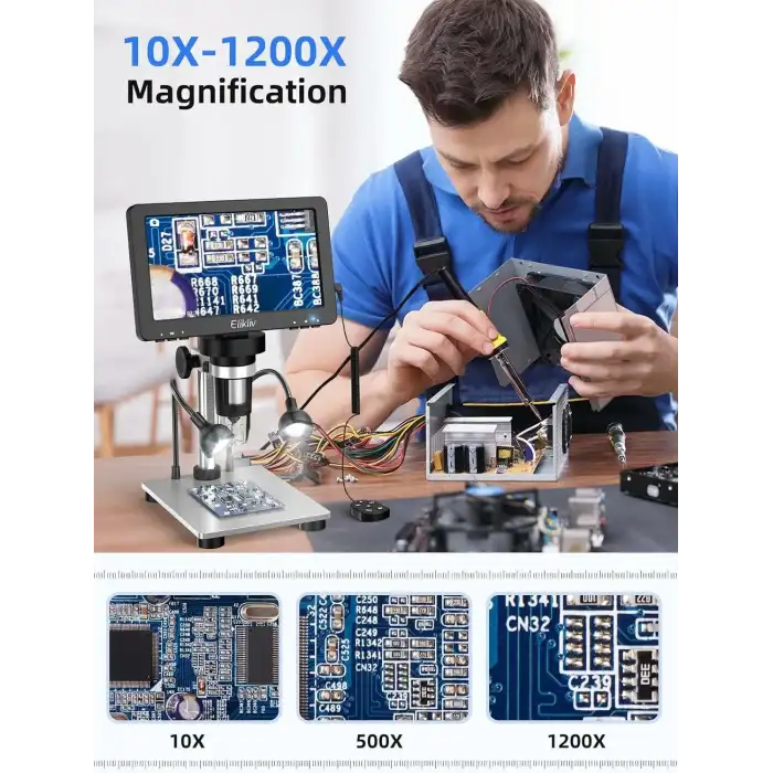 Elikliv 7 Inc LCD Dijital Mikroskop 1200X, 1080P 12MP Hassas Odaklama