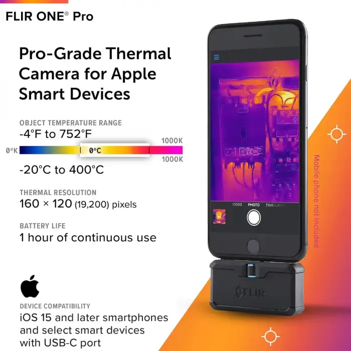 FLIR ONE Pro - iOS Akıllı Telefonlar için Termal Görüntüleme Kamerası 320x240 (Iphone 15 ve Üzeri)