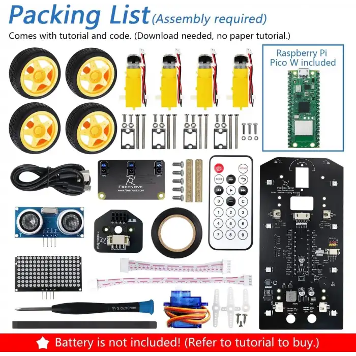 FREENOVE 4WD Araç Kiti (Dahil) Raspberry Pi Pico W İçin