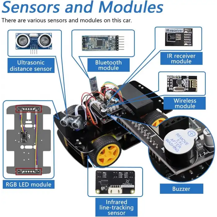 FREENOVE 4WD Araç Kiti, RF Uzaktan Kumandalı (Arduino IDE Uyumlu)