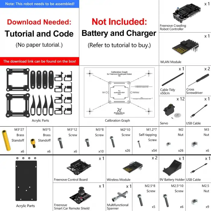 FREENOVE Uzaktan Kumandalı Dört Ayaklı Robot Kiti