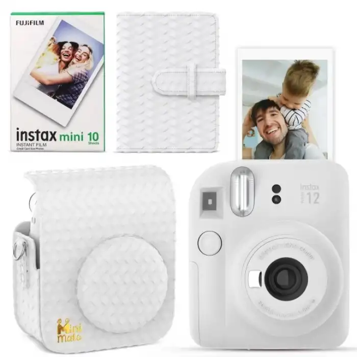 Fujifilm Instax Mini 12 Anlık Fotoğraf Makinesi/Minimate Özel Kılıf/10 Sayfa - Beyaz