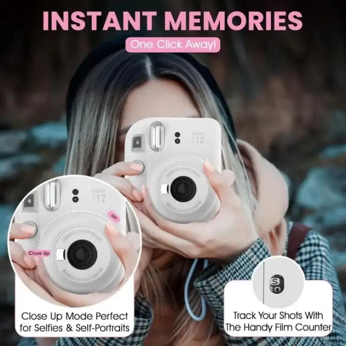 Fujifilm Instax Mini 12 Anlık Fotoğraf Makinesi/Minimate Özel Kılıf/10 Sayfa - Beyaz