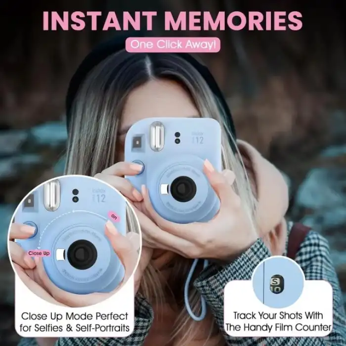 Fujifilm Instax Mini 12 Anlık Fotoğraf Makinesi/Minimate Özel Kılıf/10 Sayfa - Mavi