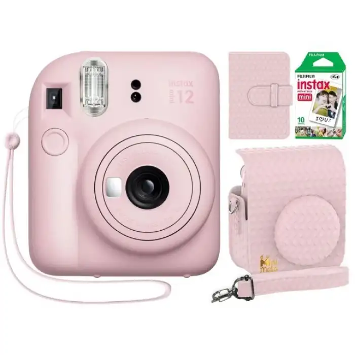 Fujifilm Instax Mini 12 Anlık Fotoğraf Makinesi/Minimate Özel Kılıf/10 Sayfa - Pembe