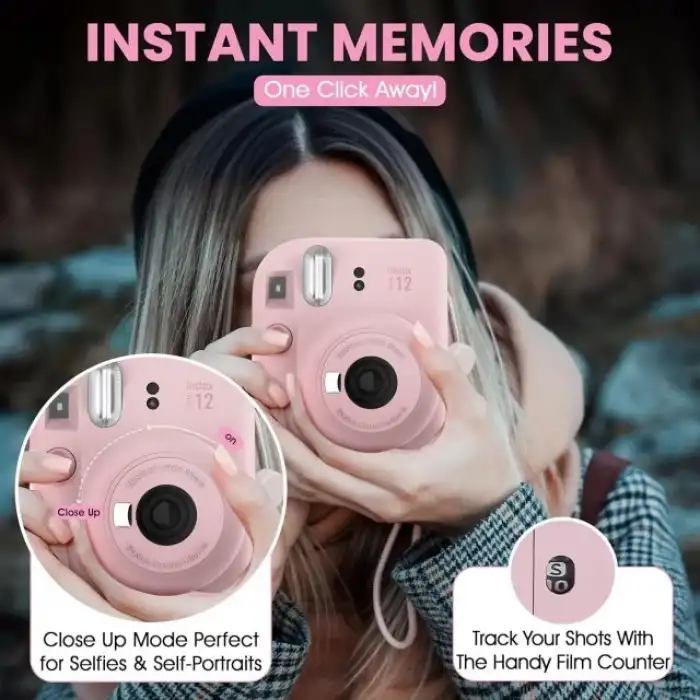Fujifilm Instax Mini 12 Anlık Fotoğraf Makinesi/Minimate Özel Kılıf/10 Sayfa - Pembe