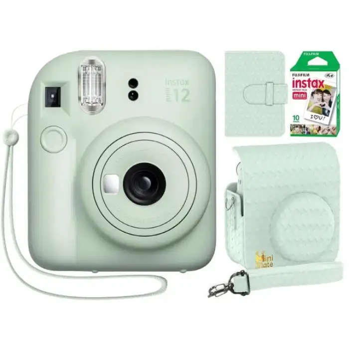Fujifilm Instax Mini 12 Anlık Fotoğraf Makinesi/Minimate Özel Kılıf/10 Sayfa - Yeşil