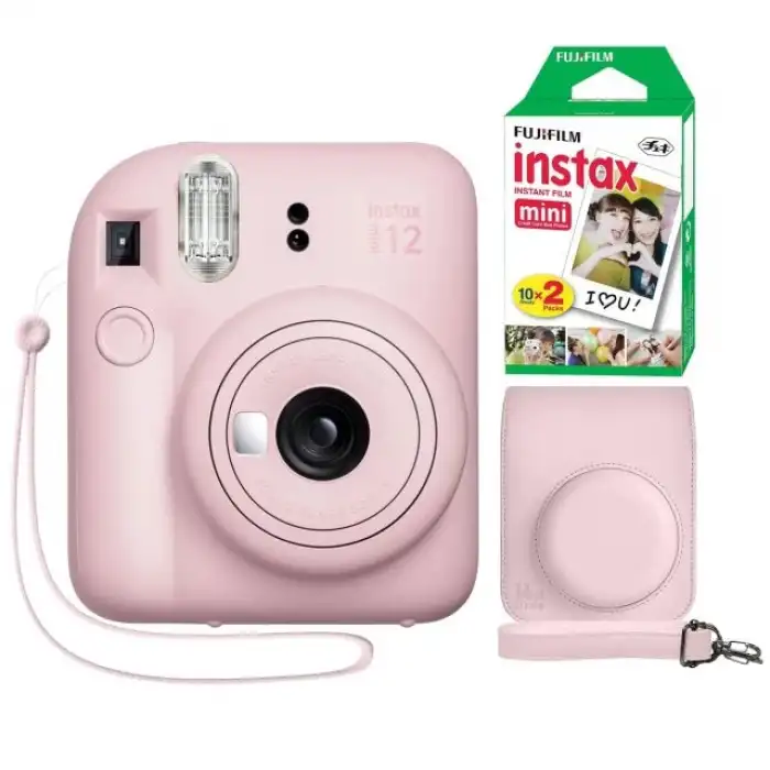 Fujifilm Instax Mini 12 Anlık Fotoğraf Makinesi/ Minimate Özel Kılıf/20 Sayfa/İkili Paket - Pembe