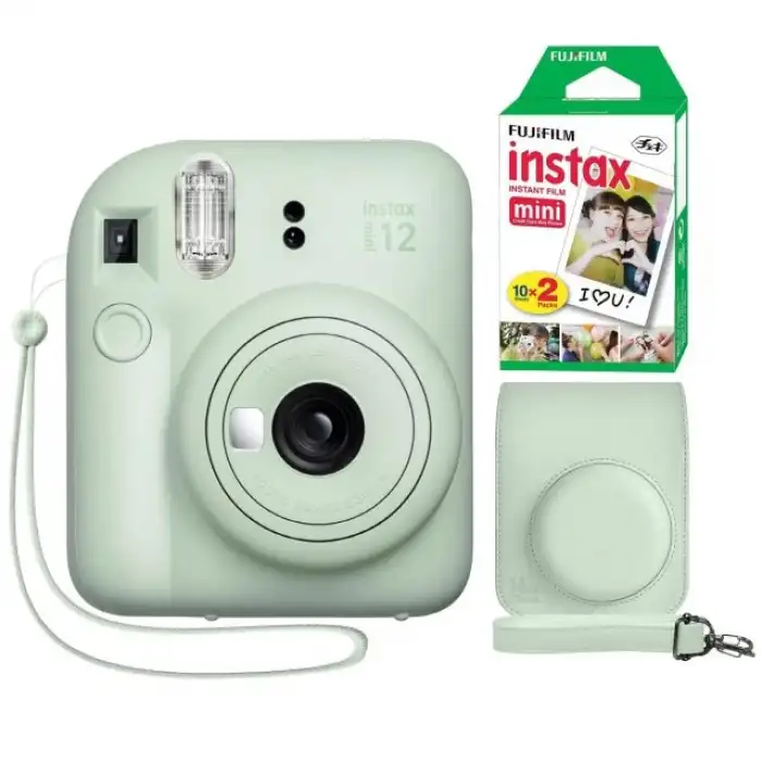 Fujifilm Instax Mini 12 Anlık Fotoğraf Makinesi/ Minimate Özel Kılıf/20 Sayfa/İkili Paket - Yeşil