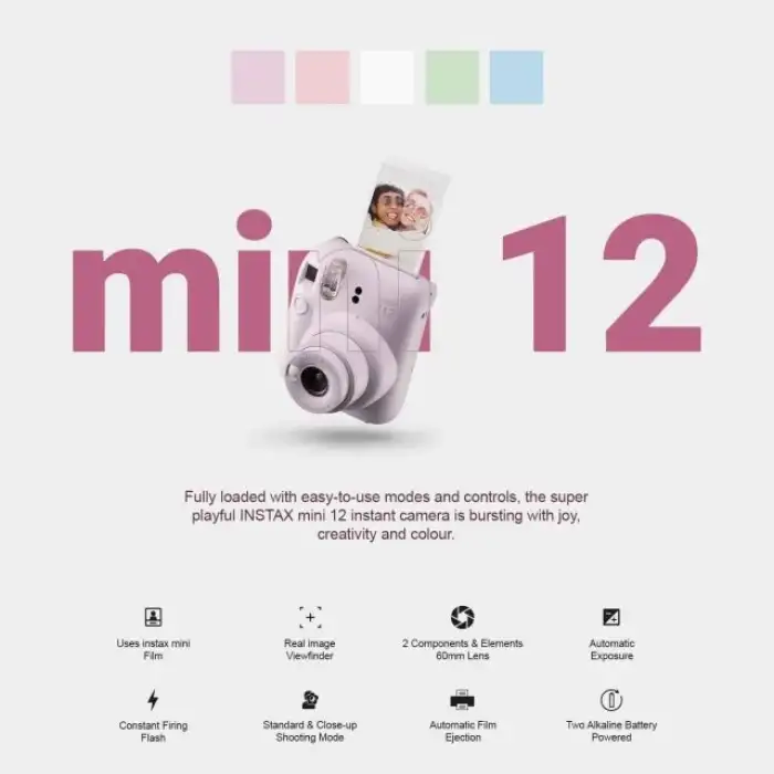 Fujifilm Instax Mini 12 Anlık Fotoğraf Makinesi/ Minimate Özel Kılıf/20 Sayfa/İkili Paket - Yeşil
