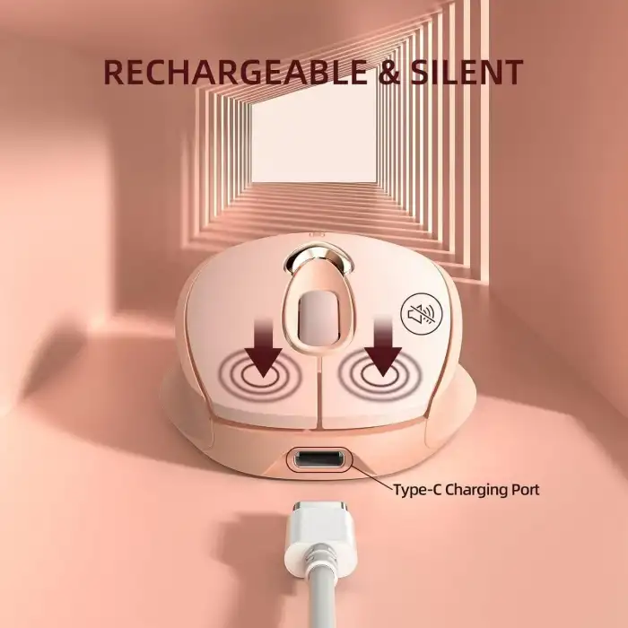 Gamextrem 2.4G USB Şarj Edilebilir Kablosuz Mouse, Sessiz Tıklama - Pembe