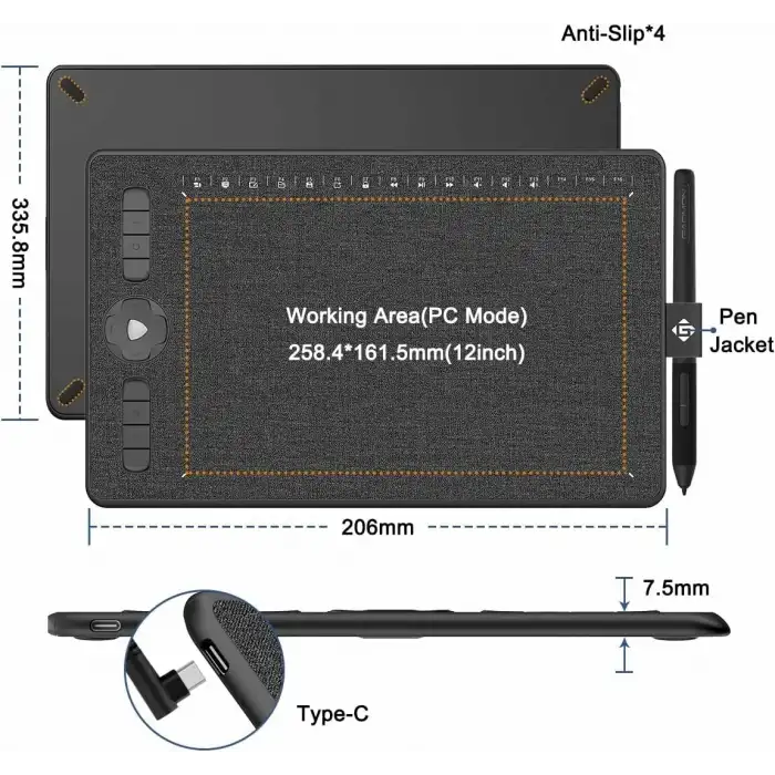 GAOMON M1230 Grafik Tablet 12 Inc Çizim Pedi