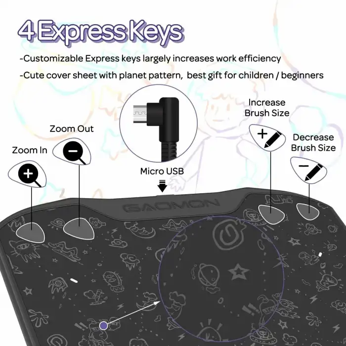 GAOMON S630 5x3.2 Inc OSU Tablet, 4 Ekspres Tuşlu