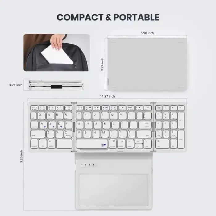 GEODMAER Büyük Touchpad Katlanabilir Bluetooth Klavye