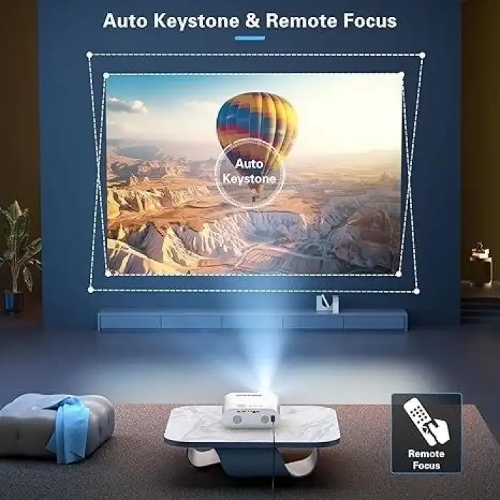 Goodee Uzaktan Odaklama özellikli  4K Projektör, WiFi ve Bluetooth 1080P