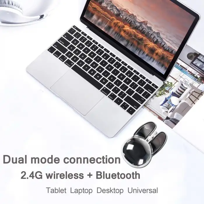 Guguelec Kablosuz Mouse, Sevimli Tavşan Bluetooth Çift Mod, Küçük - Gümüş