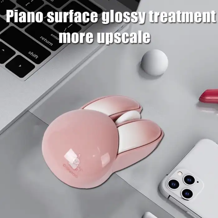 Guguelec Kablosuz Mouse, Sevimli Tavşan Bluetooth Çift Mod, Küçük - Pembe