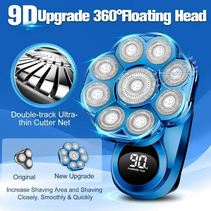Handsomeface 9D Elektrikli Baş Tıraş Makinesi Geliştirilmiş - Mavi