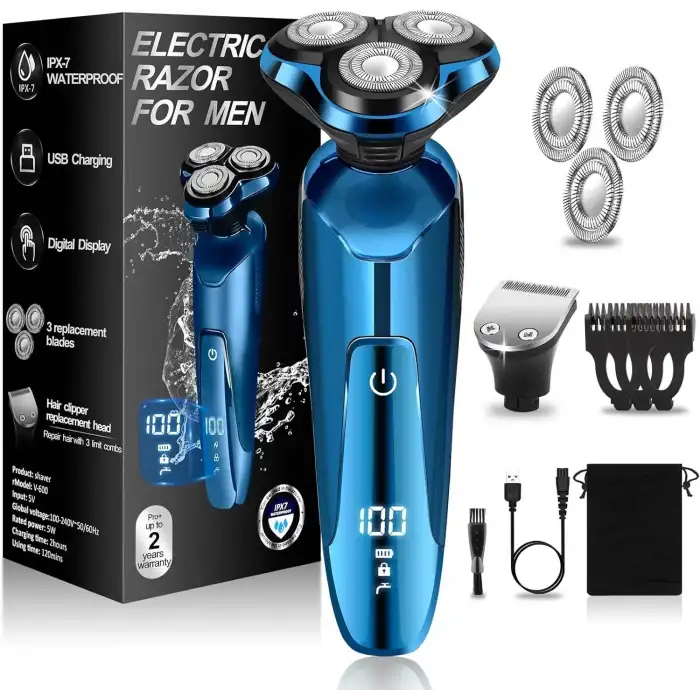 Handsomeface Elektrikli Tıraş Makinesi Döner Su Geçirmez - Koyu Mavi