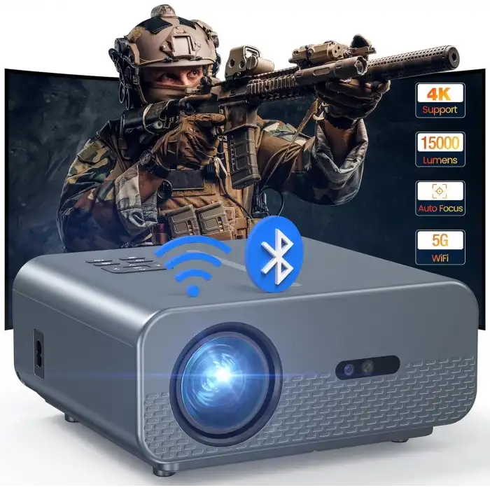 Happrun WiFi ve Bluetooth Projektör, 15000Lux Taşınabilir Açık Hava Projektörü 4K