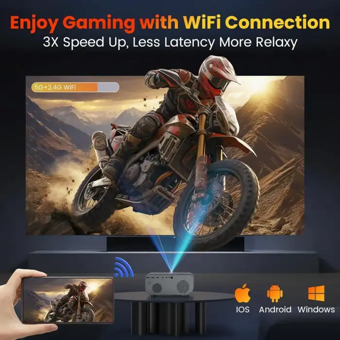 Happrun WiFi ve Bluetooth Projektör, 15000Lux Taşınabilir Açık Hava Projektörü 4K