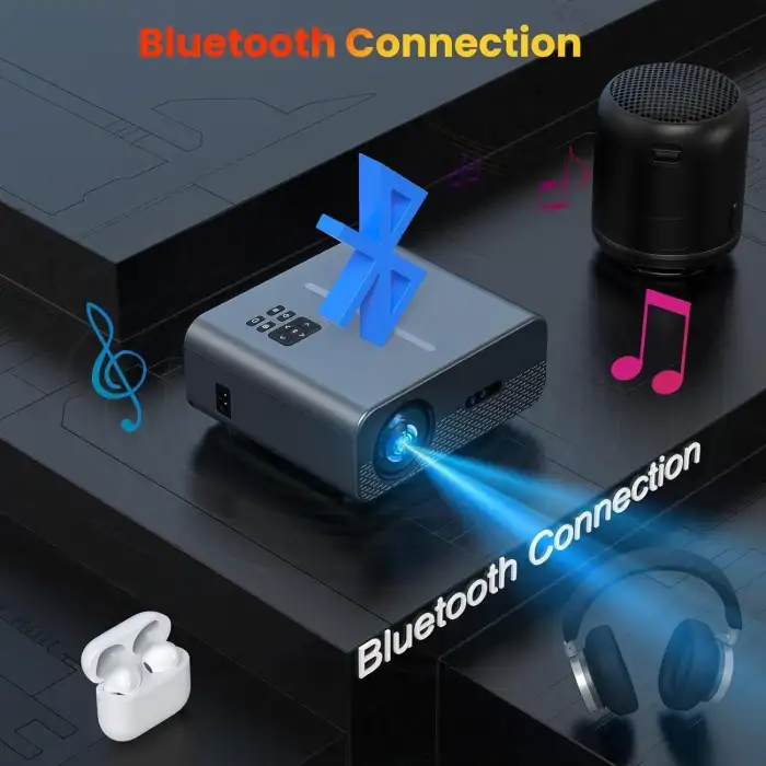 Happrun WiFi ve Bluetooth Projektör, 15000Lux Taşınabilir Açık Hava Projektörü 4K