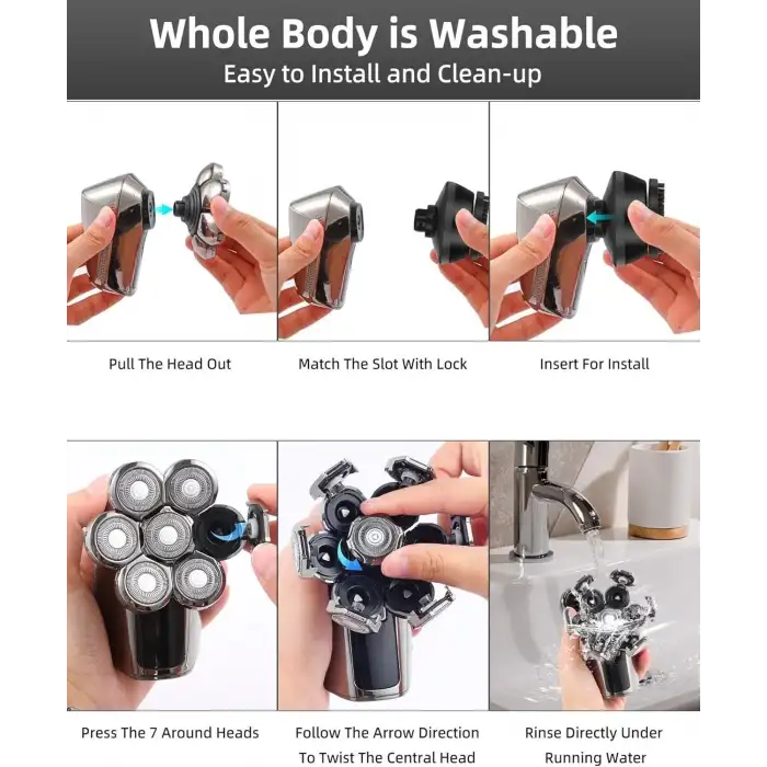 Harmonlife 7D Çıkarılabilir Elektrikli Saç Tıraş Makineleri - Kel Erkekler İçin