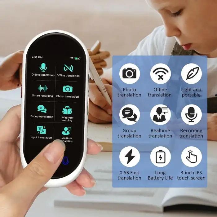 HASLED 5 Yönlü Taşınabilir Tercüman WiFi Gerektirmez 138 Dil - Beyaz