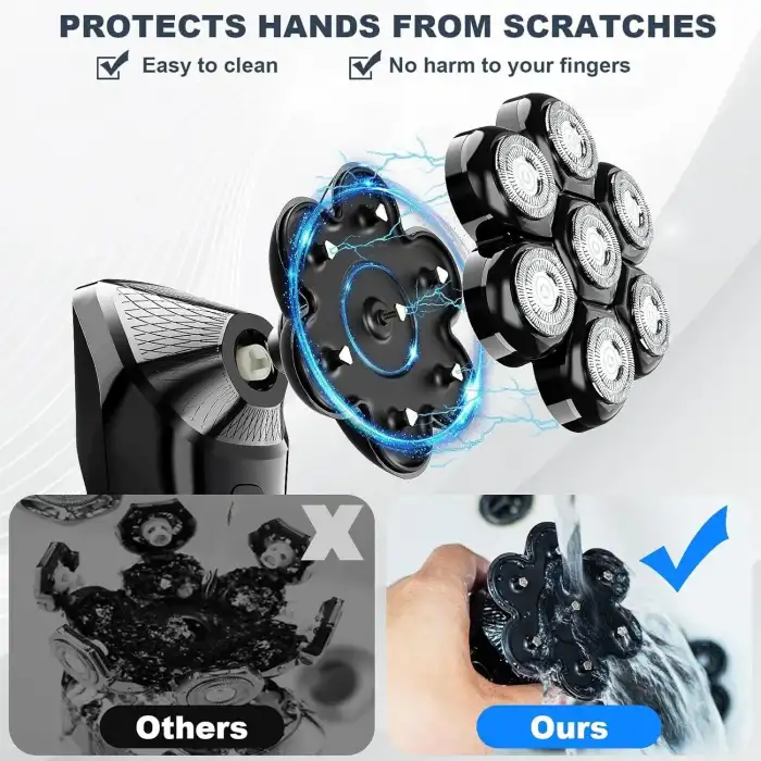 Hexus 7D Çıkarılabilir Baş Tıraş Makinesi Kuru/Islak - Erkekler İçin - Siyah