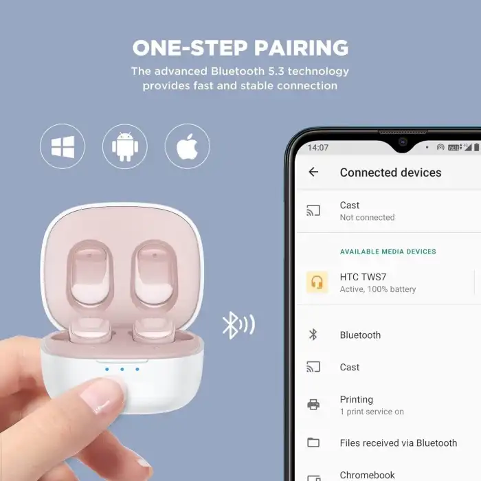 HTC True Kablosuz Kulaklıklar - Bluetooth 5.3, Kulak İçi Kulaklık - Pembe