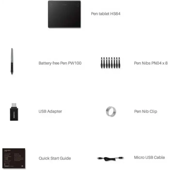 HUION HS64 Başlangıç Seviyesi Çizim Grafik Tableti
