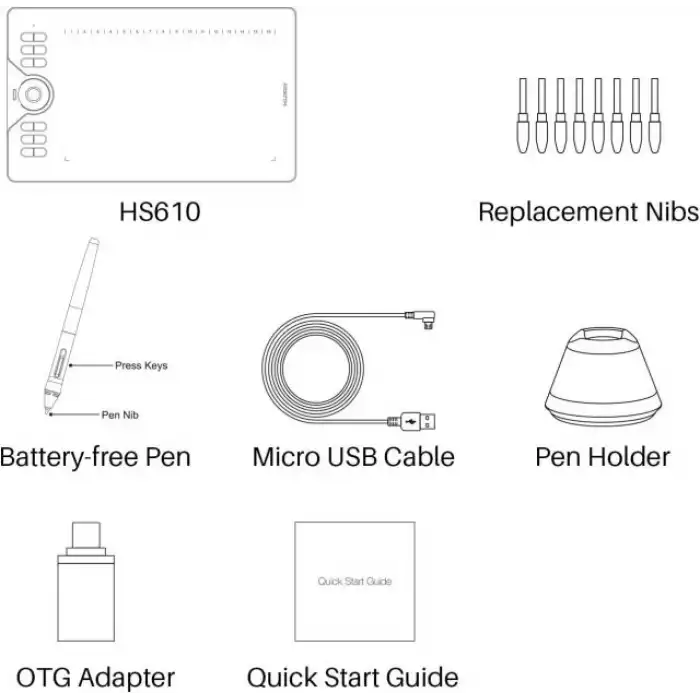 HUION HS64 Başlangıç Seviyesi Çizim Grafik Tableti