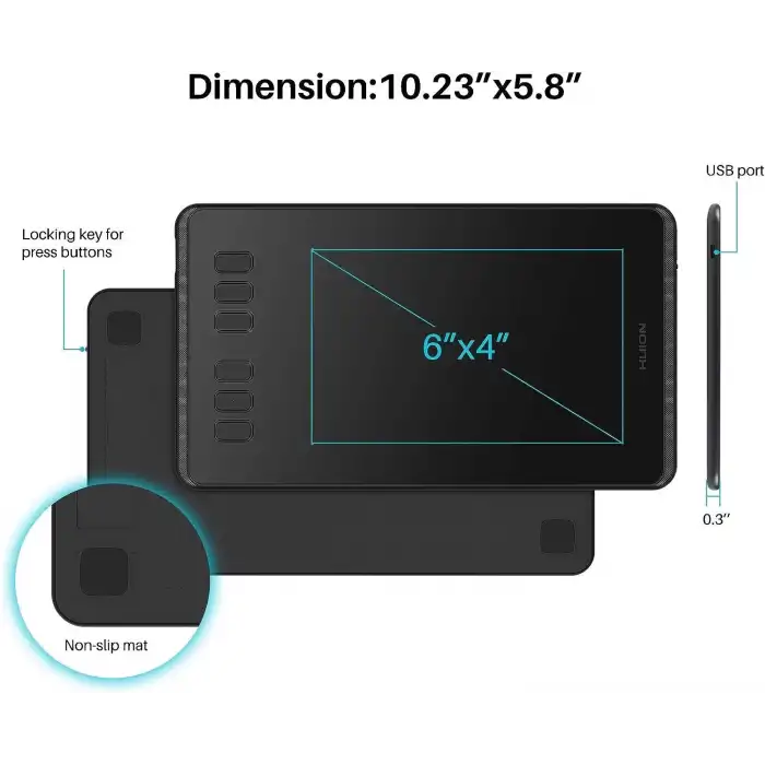 HUION Inspiroy H640P Grafik Tableti, 8192 Basınç Hassasiyetine Sahip