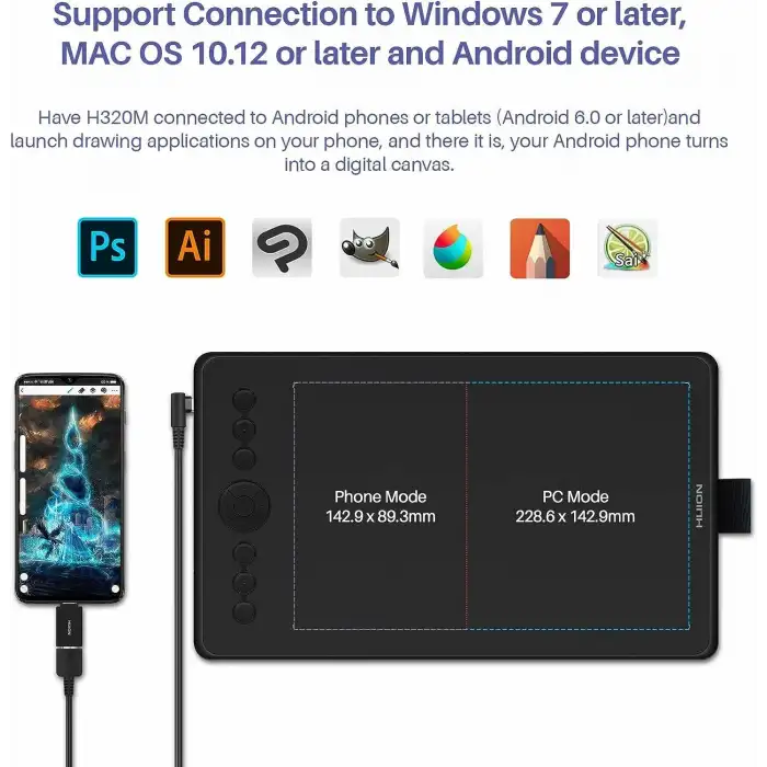 HUION Inspiroy Ink H320M Siyah Çift Amaçlı Grafik Çizim Tableti