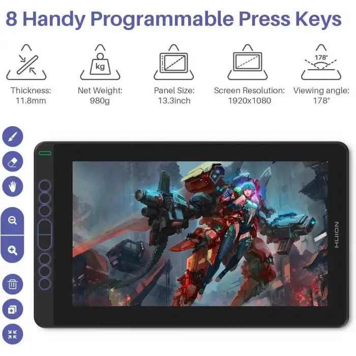 HUION KAMVAS 13 Grafik Çizim Tableti, Ayarlanabilir Stand - Mor