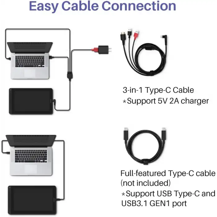 HUION KAMVAS 13 Grafik Çizim Tableti, Ayarlanabilir Stand - Siyah