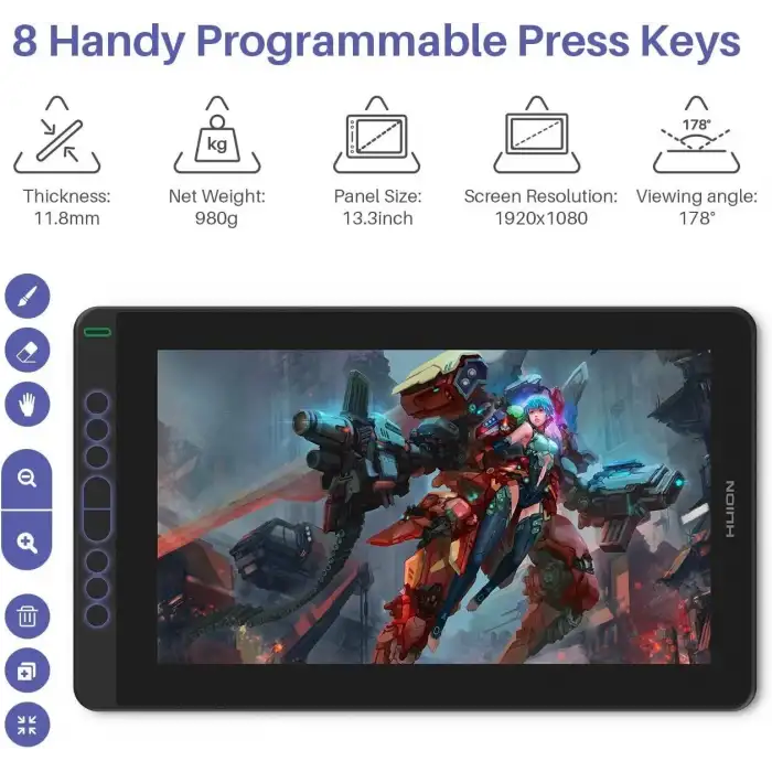 HUION KAMVAS 13 Grafik Çizim Tableti, Ayarlanabilir Stand - Yeşil