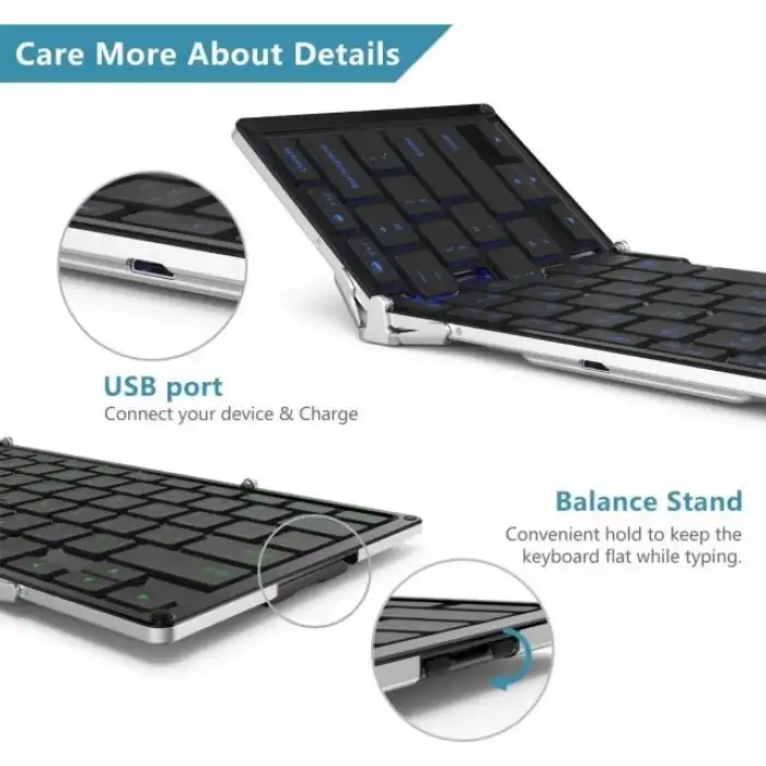 iClever BK05 3 Renkli Arka Aydınlatmalı Katlanabilir Bluetooth Klavye