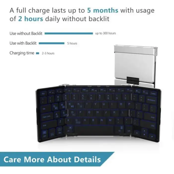 iClever BK05 3 Renkli Arka Aydınlatmalı Katlanabilir Bluetooth Klavye