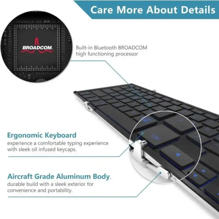 iClever BK05 3 Renkli Arka Aydınlatmalı Katlanabilir Bluetooth Klavye