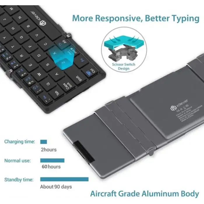 iClever Hassas TouchPadli Katlanır Bluetooth Klavye