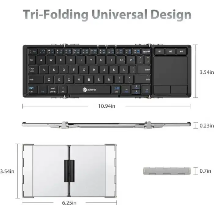 iClever Hassas TouchPadli Katlanır Bluetooth Klavye