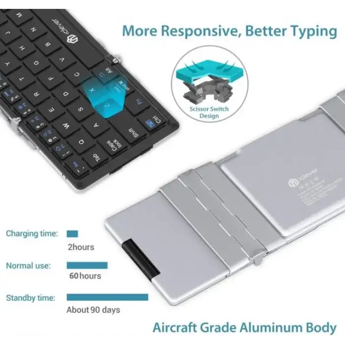 iClever Hassas TouchPadli Katlanır Bluetooth Klavye