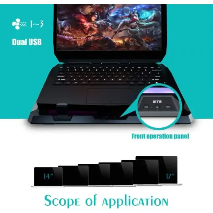 IETS GT300 Çift Üflemeli Laptop Soğutucusu - 35.5-43 cm